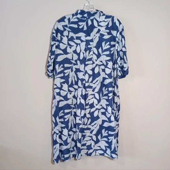 Chico’s Linen Leaf Print Popover Shirt Dress size 3 XL 16 Blue - Picture 7 of 9